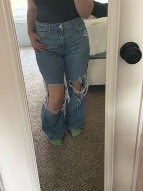 American Eagle Outfitters Light Blue Distressed Wide-Leg Jeans